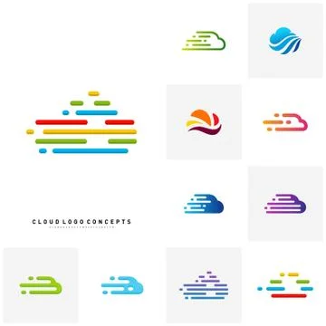 Set of Fast Cloud Logo Design Concept Vector. Tech Cloud Logo Template Vector 스톡 일러스트