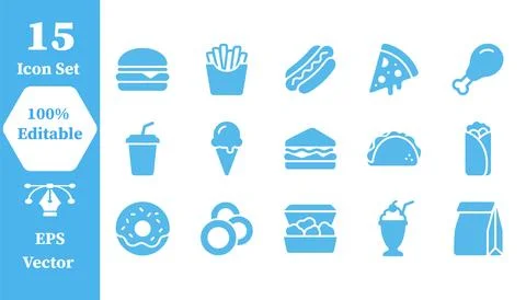 Set of fast food icons vector illustration with fried chicken, junk food Ilustração Stock