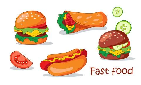 Set of fast food. Illustrazione stock