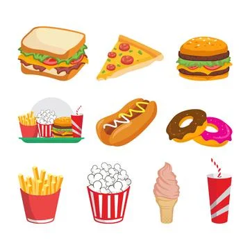 Set of fast food vector collection Stock Illustration