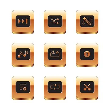 Set Fast forward, Add to playlist, Repeat button, track music player, Music note Stock Illustration