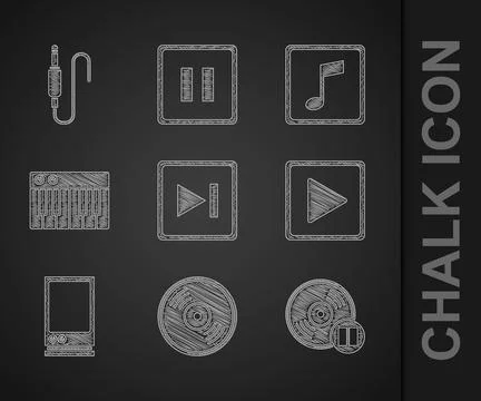Set Fast forward, Vinyl disk, Play square, Voice assistant, Music synthesiz.. Stock Illustration