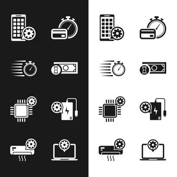 Set Fast payments, Stopwatch, Mobile Apps setting, , Processor and Power ba.. Stock Illustration