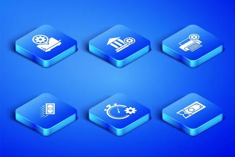 Set Fast payments, Toaster setting, Time management, , Bank building and Pr.. Stock Illustration