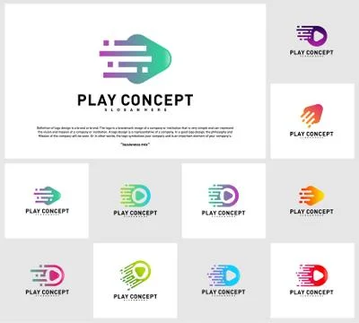 Set of Fast Play logo design concept. Play tech logo template vector. Icon Sy Stock Illustration