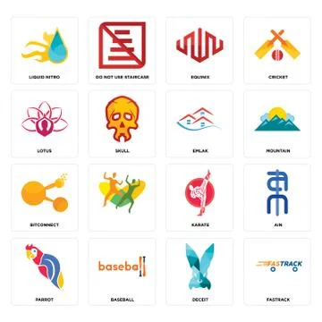Set of fastrack, deceit, parrot, karate, bitconnect, emlak, lotus, equinix, l Free Stock Illustration