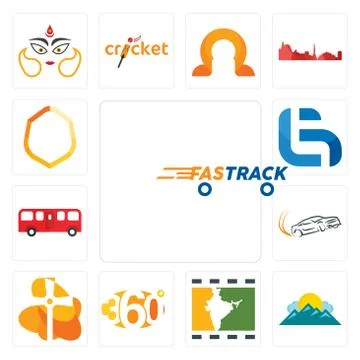 Set of fastrack, mountain, bollywood, 360 degree, church, drift, bus, lg, cre Illustrazione stock gratuita