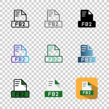 Set of fb2 file format icons suitable for apps and websites. Stock Illustration