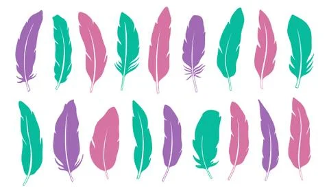 Set feather abstract isolated decoration. Boho rustic style. Stock Illustration