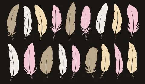Set feather abstract isolated decoration. Boho rustic style. Stock Illustration