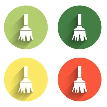 Set Feather broom for cleaning icon isolated with long shadow background. F.. Illustration