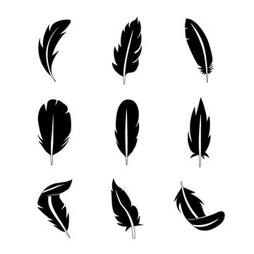 Set of feather flat icon. Pictogram for web. Line stroke. Isolated on white b Stock Illustration