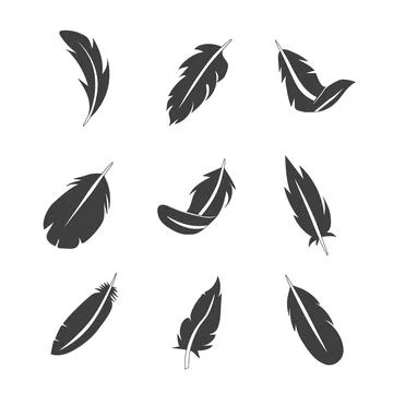 Set of feather flat icon. Pictogram for web. Line stroke. Isolated on white b Stock Illustration