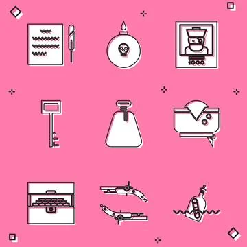 Set Feather pen and scroll, Bomb ready to explode, Wanted poster pirate, Pi.. 스톡 일러스트