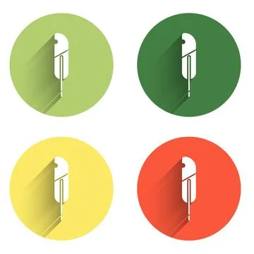 Set Feather pen icon isolated with long shadow background. Color circle but.. Stock Illustration