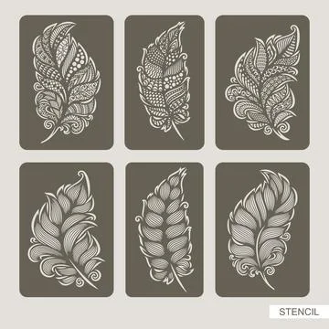 Set of feather stencils.  Stock Illustration