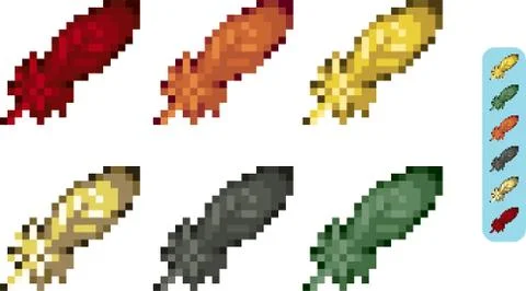 Set of feathers in pixel style Stock Illustration