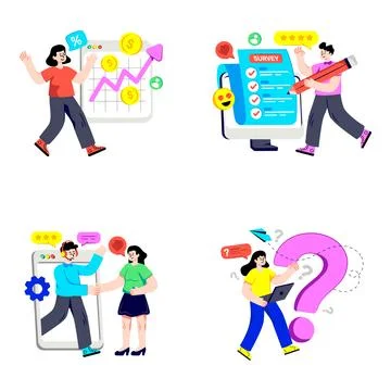 Set of Feedback and Analytics Flat Illustrations Stock Illustration