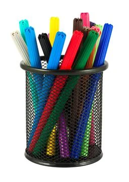 Set of felt-tip pens of different colors in holder Stock Photos