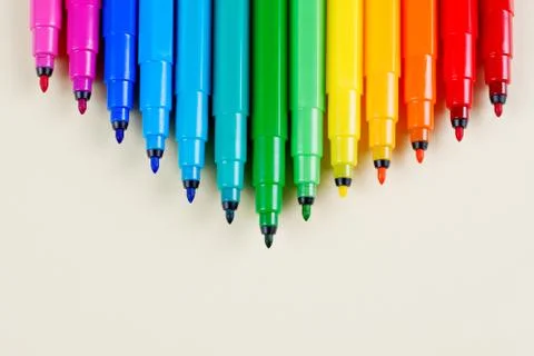 A set of felt-tip pens on a table. Stock Photos