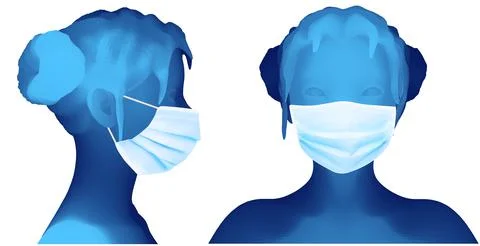 Set of female 3d portrait in medical mask white background Stock Illustration
