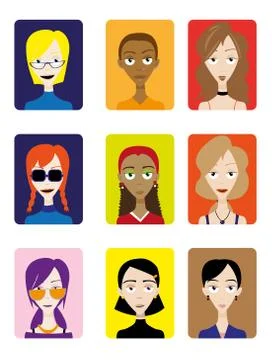 Set of female avatar Stock Illustration