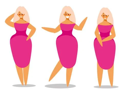 Set of female characters in flat design. Stock Illustration