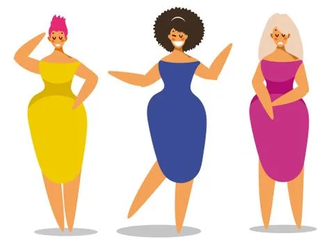 Set of female characters in flat design. Stock Illustration