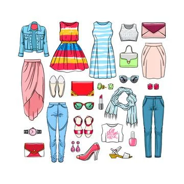 Set of female clothes Stock Illustration