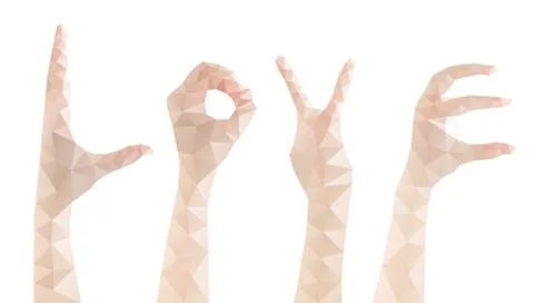 Set female hands gestures making word LOVE Stock Illustration