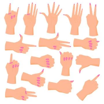 Set female hands. Hands in various gestures. Stock Illustration