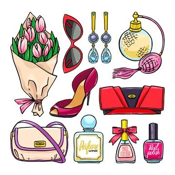 Set of female things Illustrazione stock