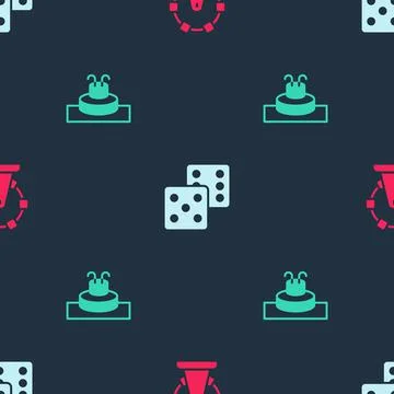 Set Ferris wheel, Game dice and Fountain on seamless pattern. Vector Stock Illustration