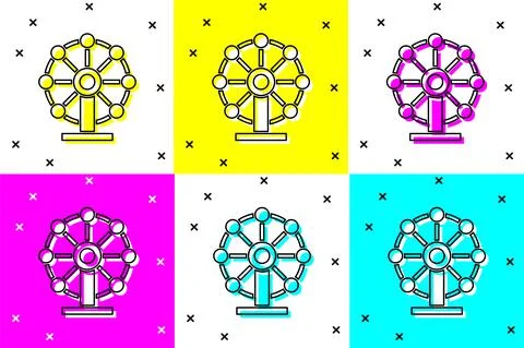 Set Ferris wheel icon isolated on color background. Amusement park. Childrens Illustrazione stock