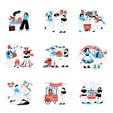 Set of Festival Flat Illustrations Stock Illustration