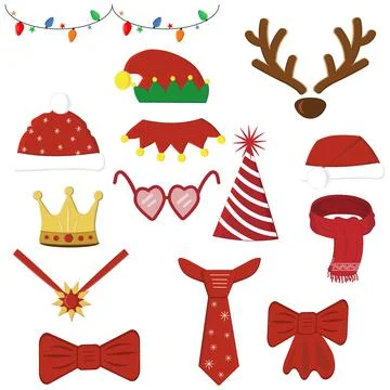 A set of festive Christmas accessories, vector illustration, isolated on a wh Stock Illustration