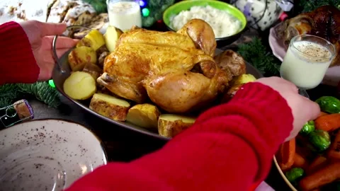 Set festive Christmas dinner table Stock Footage 167218722