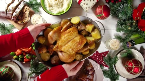 Set festive Christmas dinner table Stock Footage 167218727