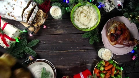 Set festive Christmas dinner table Stock Footage 167218735