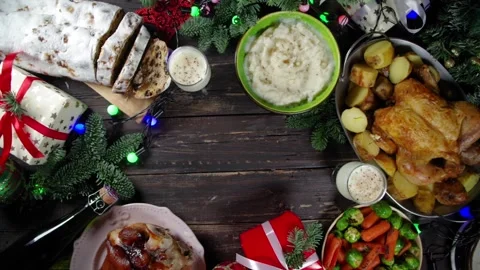 Set festive Christmas dinner table Stock Footage 167218746