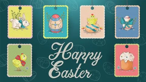 Set of festive Easter tags design elements Stock Illustration
