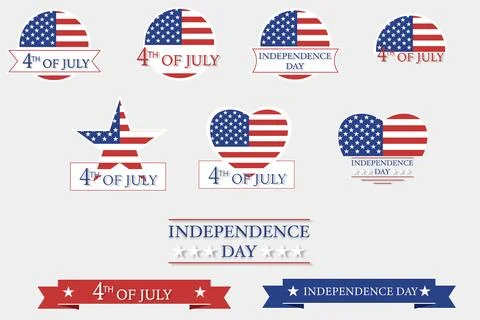A set of festive elements with the US flag on a gray background with text. Illustrazione stock