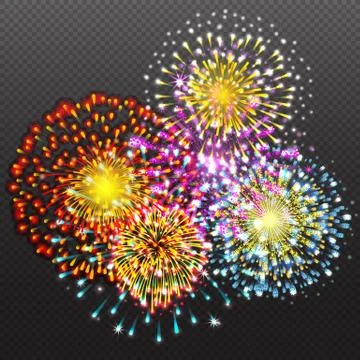 Set Festive Firework Salute Burst on Transparent Background vector illustrati Stock Illustration