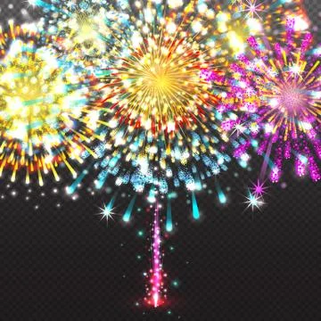 Set Festive Firework Salute Burst on Transparent Background vector illustrati Stock Illustration