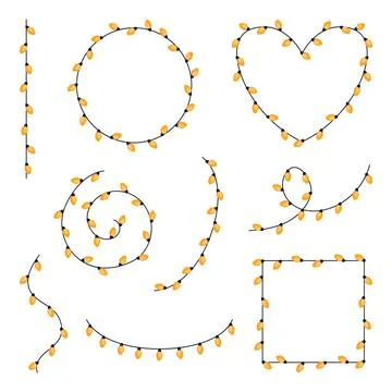 Set of festive garlands on cable in flat style. Frame of garland in the shape Stock Illustration