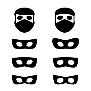 Set of festive masks and thief icon Stock Illustration