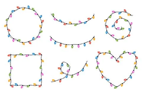 Set of festive multicolored garlands on cable in flat style. Frame of garland Stock Illustration
