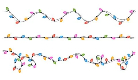 Set of festive multicolored garlands on cable in flat style. Decoration, holiday Stock Illustration