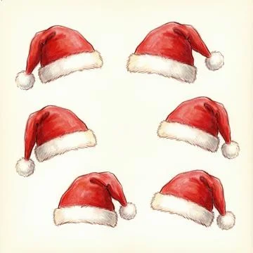 Set of festive Santa hats with on white background Stock Illustration