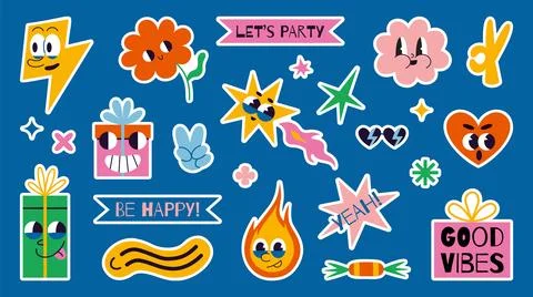 Set of festive stickers for planner, postcard and gift decorations, vector .. Stock Illustration